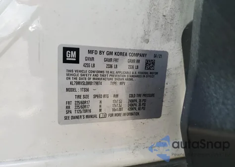 2021 Chevrolet Trailblazer Activ z USA, uszkodzony, nr VIN KL79MVSL0MB179874